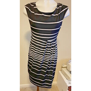 Enfocus Studio Women's Size 6 Fit & Flare Dress Black White Stripe Stretch